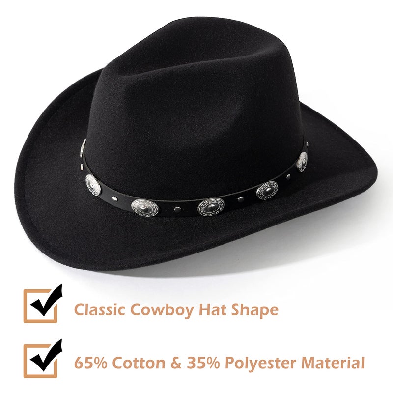 Lisianthus Men & Women's Felt Wide Brim Western Cowboy Hat Black - Image 2